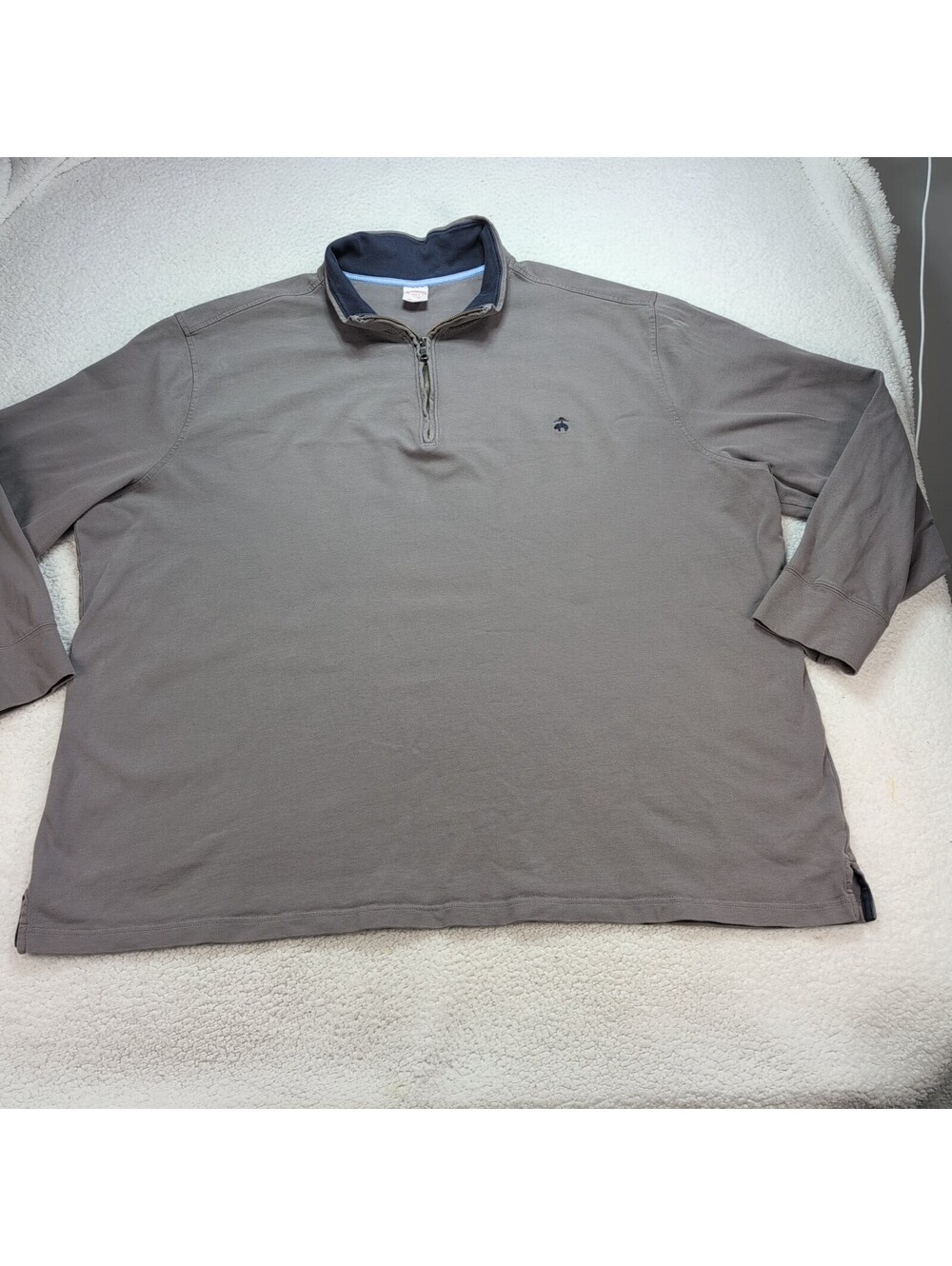 Brooks Brothers Mens 4XLT Gray 1/4 Zip Pullover 100% Cotton Logo Tall Big & Tall